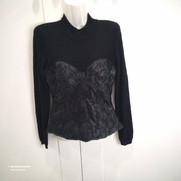 Boston Proper Sexy Black Leather Bustier & Silk Knit Long Sleeve Sweater NWT S. - Picture 1 of 1